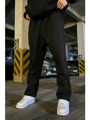 Eydamoon Erkek Kışlık Baggy Kesim Içi Pamuklu Bol Paça Eşofman Altı - Siyah