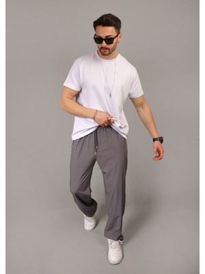 Eydamoon Erkek Füme Baggy Tarz Paraşüt Kumaş Bol Paça Esnek Bel Eşofman Altı