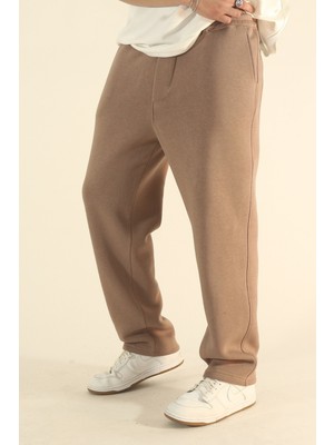 Eydamoon Erkek Kahverengi Baggy Kışlık Içi Yünlü Puf Kumaş Bol Paça Eşofman Altı