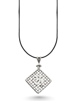 Oya Silver Hasır Örgü Allah Yazılı Kare Model Gümüş Kolye 4.5x3.1cm [OYSY147]