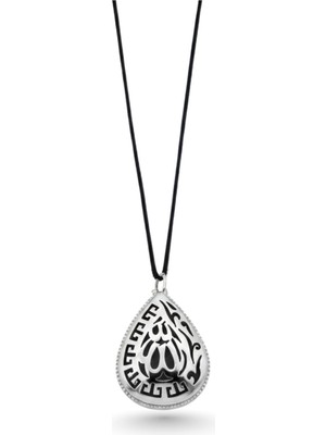 Oya Silver Damla Model Allah Lafzı Gümüş Kolye 3.6x2.3cm [OYSY157]