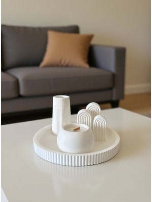 Nox Atelier Modern Ribbed Dekor Seti – 3’lü Minimal Home Dekorasyon Objeleri