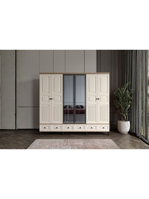 Doressa Merz Walnut 6 Kapılı Camlı Gardırop