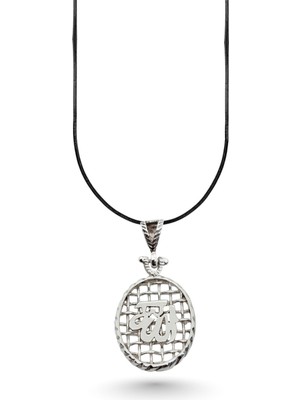 Oya Silver Hasır Örgü Allah Yazılı Oval Model Gümüş Kolye 4.1x2.2cm [OYSY148]
