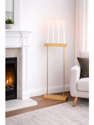 Dekoratif Şamdan Uzun Tasarım Mumluk Doğal Ahşap Mumluk