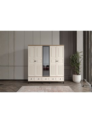 Doressa Merz Walnut 5 Kapılı Camlı Gardırop