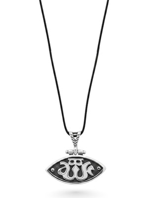Oya Silver Badem Form Oksitli Allah Yazılı Gümüş Kolye 2.5x2.8cm [OYSY153]