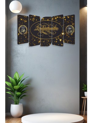 Dekorvia Besmele Allah Muhammed Yazılı 5 Parçalı Mdf Tablo