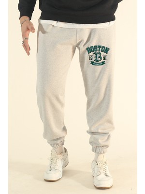 Eydamoon Erkek Boston Yazılı Kışlık 3iplik Paça Lastikli Jogger Eşofman Altı