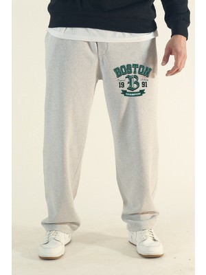 Eydamoon Erkek Baggy Boston Yazılı Kışlık Pamuklu Bol Paça Eşofman Altı