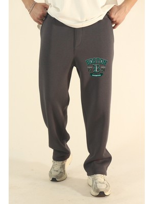 Eydamoon Erkek Baggy Kışlık Boston Baskılı Içi Yünlü Polarlı Bol Paça Eşoman Altı