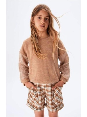 Magu Kız Çocuk Pamuklu Bej Düz Triko Kazak