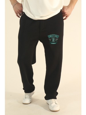 Eydamoon Erkek Baggy Kışlık Boston Baskılı Içi Yünlü Polarlı Bol Paça Eşoman Altı