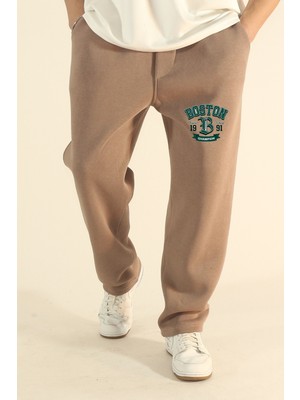 Eydamoon Erkek Baggy Kışlık Boston Baskılı Içi Yünlü Polarlı Bol Paça Eşoman Altı