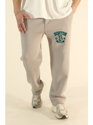 Eydamoon Erkek Baggy Kışlık Boston Baskılı Içi Yünlü Polarlı Bol Paça Eşoman Altı