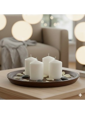 Muka 4 Adet Blok Mum, Krem, 15 Saat Yanar , 8 cm 4 Adet Gönderilecektir.