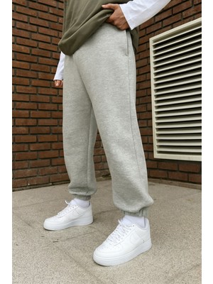 Eydamoon Erkek Gri Içi Polarlı Kışlık Paça Lastikli Rahat Kesim Eşofman Altı - Gri