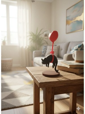 Ceresshop Sevgililer Günü Kalpli Balonlu Kedi Biblo | Romantik Dekoratif Aşk Figürü