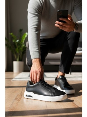 Enoch Hakiki Deri Jel Taban Destekli Bağcıklı Erkek Sneaker Ayakkabı