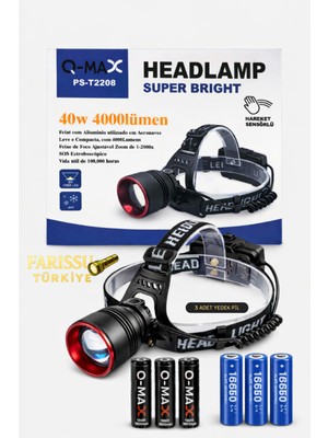 farissu 40W 4000 Lümen Sensörlü Kafa Lambası + 3 Adet Yedek Pilli Mega Paket (Toplam 6 Pil)