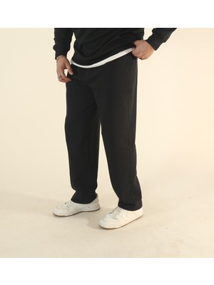 Eydamoon Erkek Siyah Baggy Içi Polarlı Kışlık Bol Paça Eşofman Altı