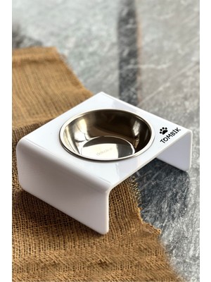 Feyza Design Isme Özel Beyaz Pleksi Kedi ve Köpek Mama Kabı, Şık ve Kullanışlı