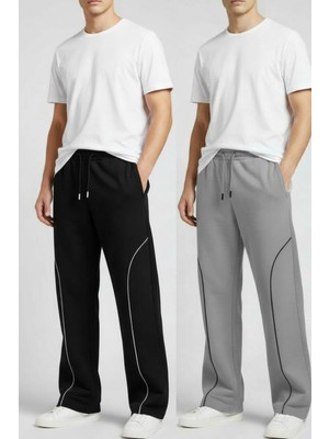 Eydamoon Erkek Baggy Biye Detaylı Bel Lastikli Rahat Kalıp Geniş Paçalı Eşofman Altı