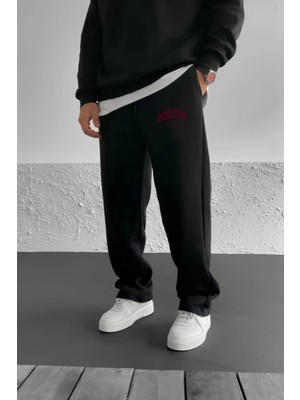 Eydamoon Erkek Kışlık Baggy Içi Polarlı Boston Yazılı Bol Paça Yan Cepli Eşofman Altı