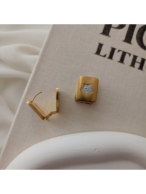 Lente Aksesuar 316L Çelik Kalp ve Yıldız Figürlü Taşlı Küpe - Antialerjik Lüks Tasarım Kadın Küpe