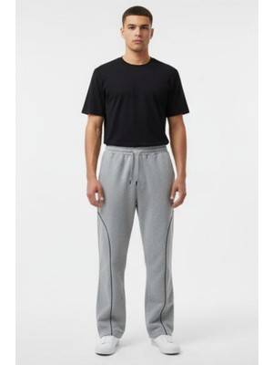 Eydamoon Erkek Baggy Biye Detaylı Bel Lastikli Rahat Kalıp Geniş Paçalı Eşofman Altı