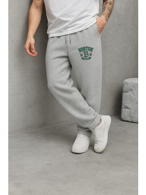 Eydamoon Erkek Kışlık Baggy Pamuklu Boston Baskılı Bol Paça Yan Cepli Eşofman Altı