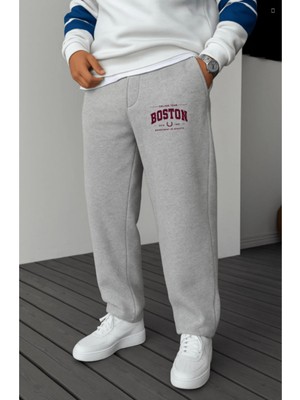 Eydamoon Erkek Kışlık Baggy Içi Polarlı Boston Yazılı Bol Paça Yan Cepli Eşofman Altı