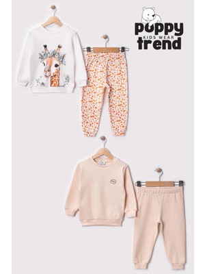 Bontino Unisex Çocuk Zürafa Baskılı %100 Pamuk & Kaşkorse İkili Takım Premium Seri