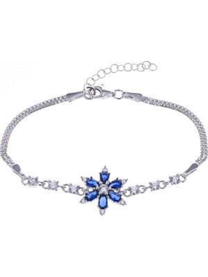 Nagiss Lotus Model Lacivert Zirkon Taşlı 925 Ayar Gümüş Kadın Bileklik