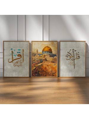 Pam Studio Kubbetü’s Sahra Temalı 3’lü Hat Yazılı Duvar Tablosu | Ayetli Manevi Dekor