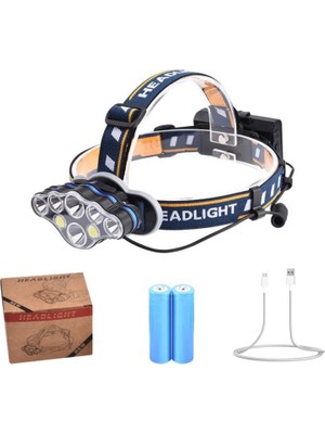 Skygo PS-888 Güçlü USB Şarj Edilebilir Profesyonel 8 Modlu 6000 Lümen 8 LED Su Geçirmez Kafa Lambası