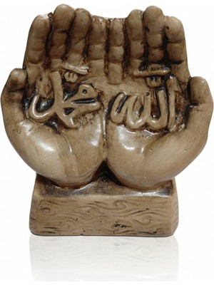 Seçilir Dekoratif Antik Bej Renginde Allah & Muhammed Yazılı Dua Eden Eller Heykeli