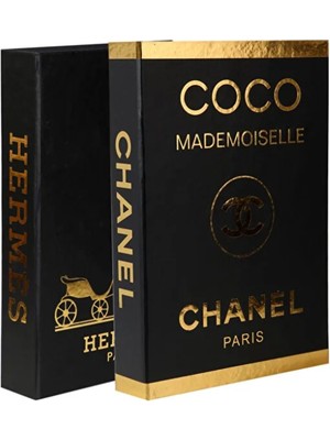 2'li Coco & Hermes Siyah Gold Dekoratif Kitap Kutu