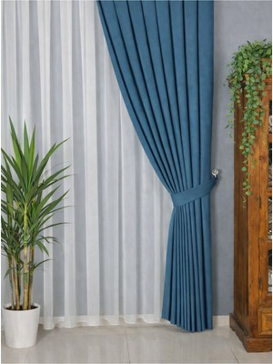 Petrol Mavisi Kadifemsi Kumaş Pileli Fon Perde Petek Dokulu Yüksek Kalite Tek Kanat