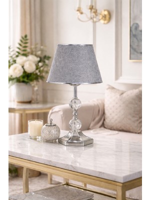 571 Store H Serisi Altıgen Ayaklı Ayaklı Masa Abajuru Metal Ayak Kumaş Başlık Dekoratif Aydınlatma Yatak Odası Lambası