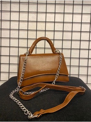 Melisa Çanta Eşarp Kahverengi Zincir Detaylı Ayarlanabilir Omuz Çanta