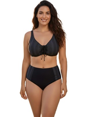Donlaritta Büyük Beden Toparlayıcı Siyah Gri Göğüs Pedli Hızlı Kuruyan Bikini Takımı 44-46-48-50-52-54 Beden
