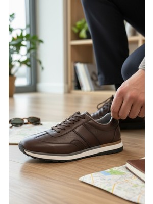 Enoch Hakiki Deri Garnili Bağcıklı Erkek Sneaker Ortopedik Taban