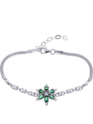 Nagiss Lotus Model Yeşil Zirkon Taşlı 925 Ayar Gümüş Kadın Bileklik