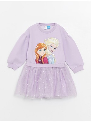 Lc Waikiki Yeni Sezon Bisiklet Yaka Uzun Kollu Elsa Baskılı Kız Bebek Elbise