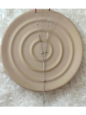 Septemmart Gümüş Renk Minimalist Baget Çubuk ve Dorika Detaylı Kolye