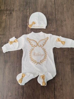 Minik Adımlar Isme Özel Nakışlı Melek Kanatlı Kristal Taşlı Tulum