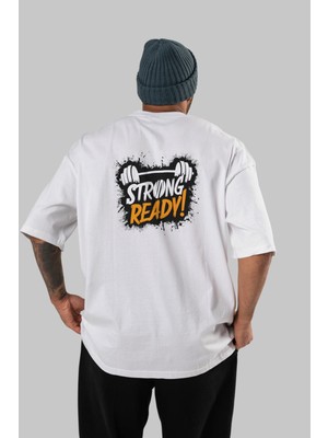 Ankhises Gym , Spor , Fitness Serisi 58 Arka Baskılı Oversize T-Shirt Erkek Kadın Pamuk Bisiklet Yaka Tişort