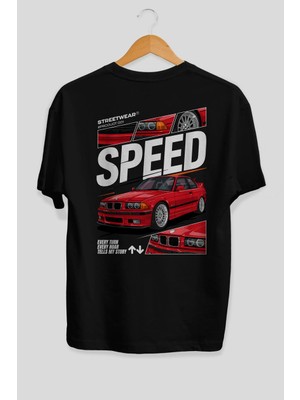 Ankhises Araba Serisi (7) Arka Baskılı Oversize T-Shirt Erkek Kadın Pamuk Bisiklet Yaka Tişort