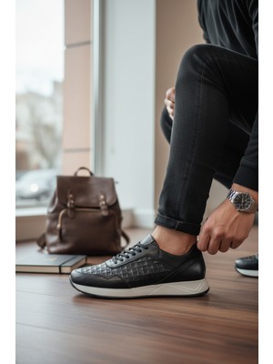 Enoch Hakiki Deri Kaşe Detaylı Erkek Sneaker Ortopedik Taban